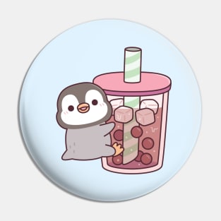 Cute Penguin Hugging Iced Bubble Tea Pin