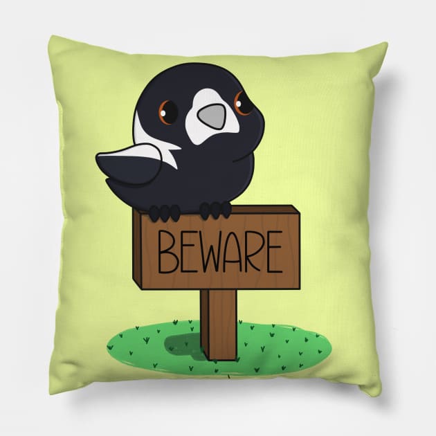 Beware Magpie Territory Pillow by Sofia Sava