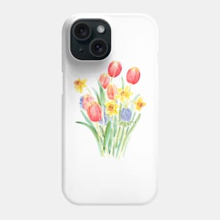 red tulips and yellow daffodils watercolor Phone Case