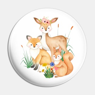 Forest Animals Deer, Fox, and Squirrel Pin