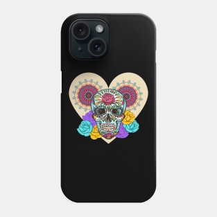 Valentines Sugar Skull Heart and Roses Phone Case