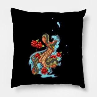 Colorful angry snake with flowers Pillow