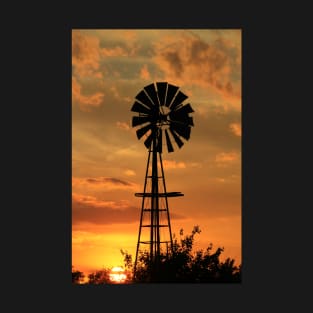 Kansas Windmill at Sunset with clouds T-Shirt