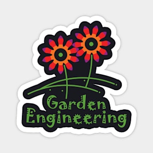 Two flowers or a pair of colorful flowers, composition in the shape of cog and Gear wheel mechanisms designed to express a garden engineering concept. Magnet