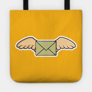 Flying Envelope with Wings Sticker design vector illustration. Office equipment icon concept. Flying closed envelope icon logo. E-mail envelope with wings sticker design with shadow. Tote