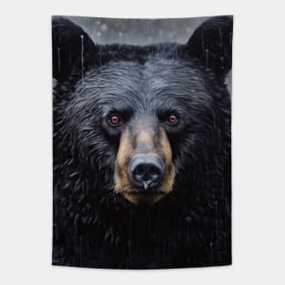 Majestic Wilderness: A Hyperrealistic Oil Painting of a Black Bear Tapestry