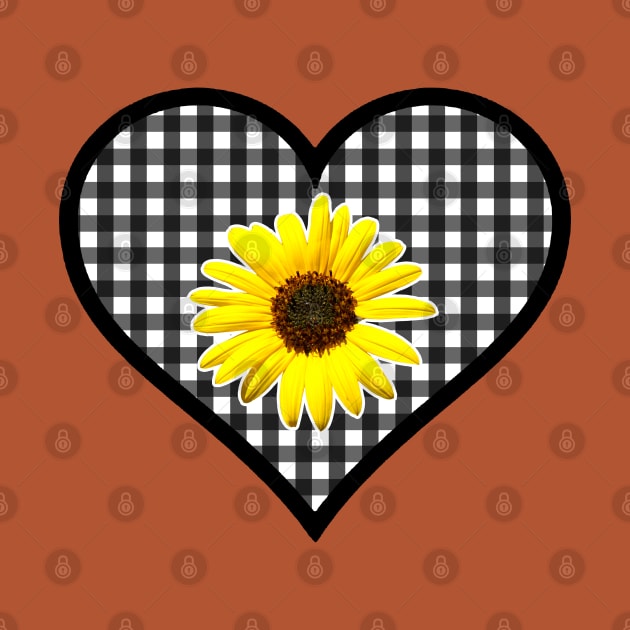 Black and White Gingham Heart with Yellow Daisy by bumblefuzzies