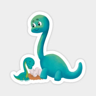 Dinosaur Mom with Baby and Dino Eggs Magnet
