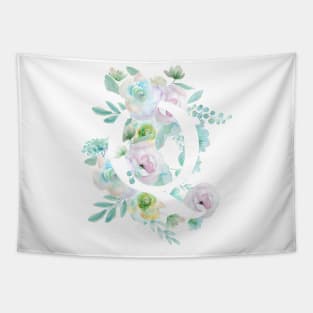 Botanical alphabet Q green and purple flowers Tapestry