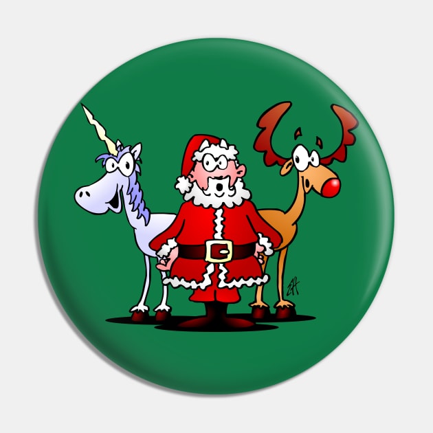 Santa, reindeer and a unicorn Pin by Cardvibes