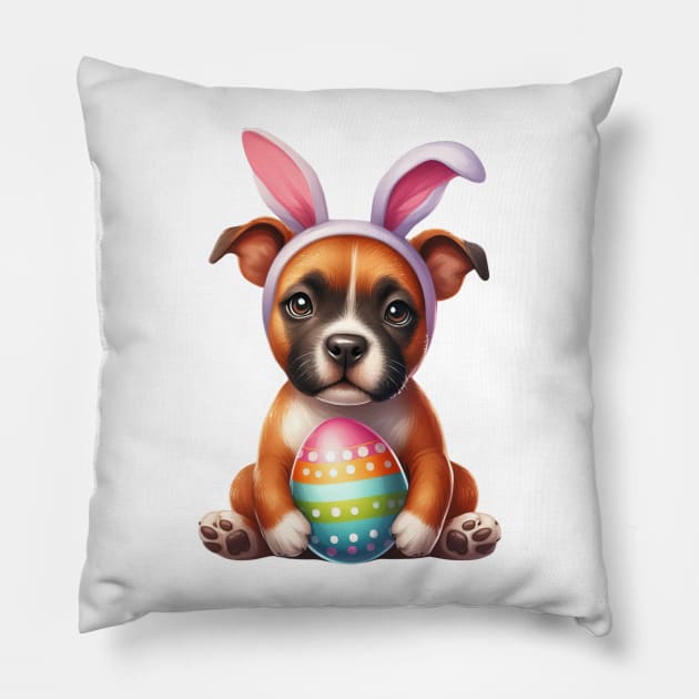 Easter Staffordshire Bull Terrier Dog Pillow by Chromatic Fusion Studio