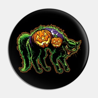 Halloween Black Cat with Pumpkin Scene Pin