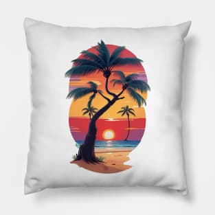 Palm trees with sunset Pillow