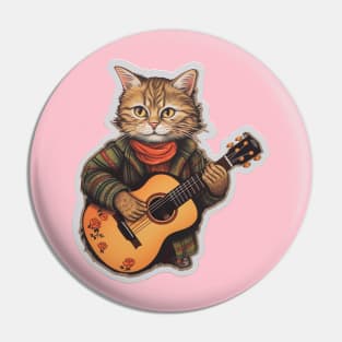 Cat with a guitar - Sticker for music fans and furries! Pin