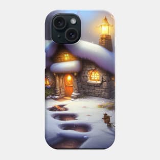 Magical Fantasy Cottage with Lights In A Snowy Scene, Scenery Nature Phone Case