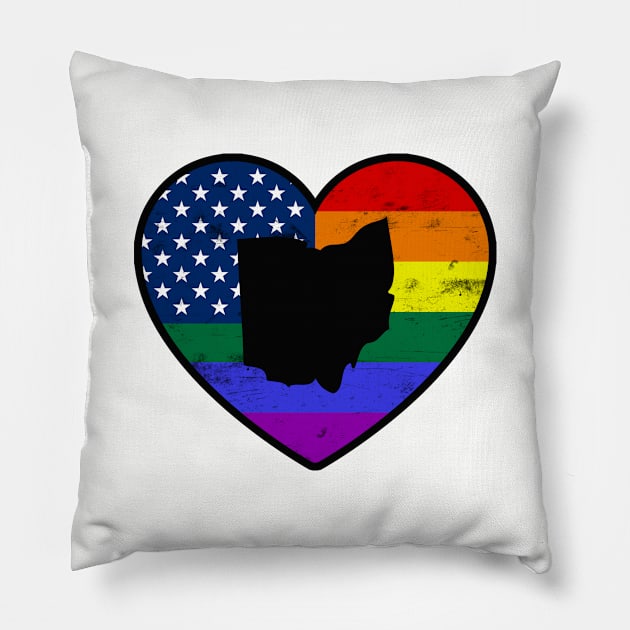 Ohio United States Gay Pride Flag Heart Pillow by TextTees