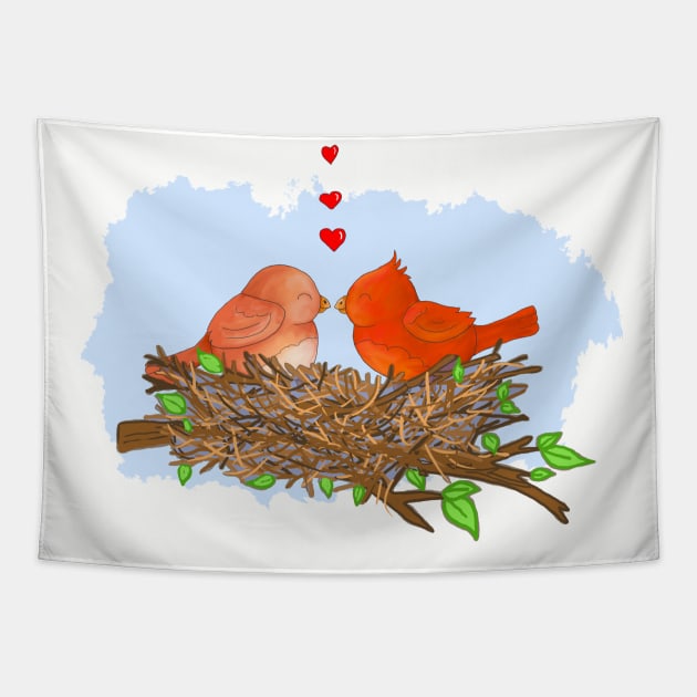 Cardinal Love Birds Tapestry by Julie Townsend Studio