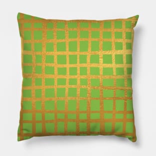 Light Green Gold colored abstract lines pattern Pillow