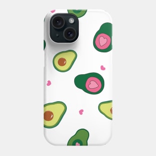 Hand drawn cute avocados with pink hearts Phone Case