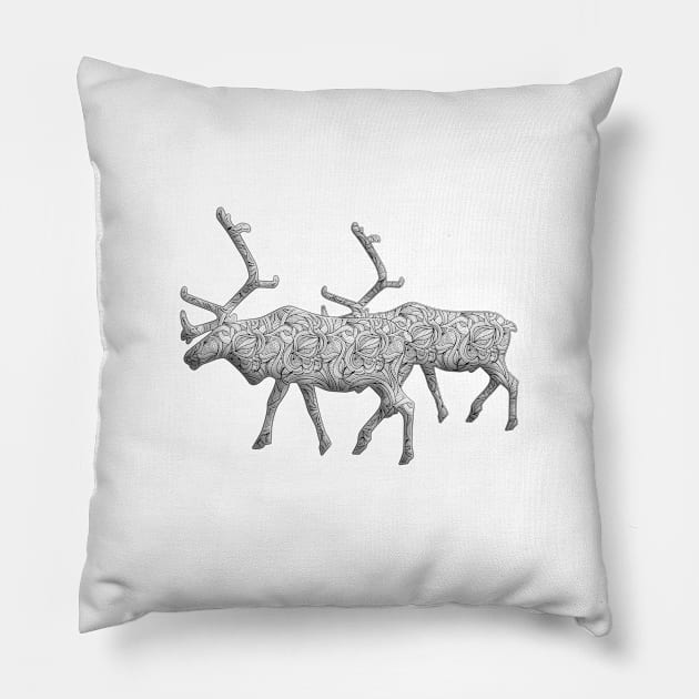 Silver Reindeer Pillow by MikaelJenei