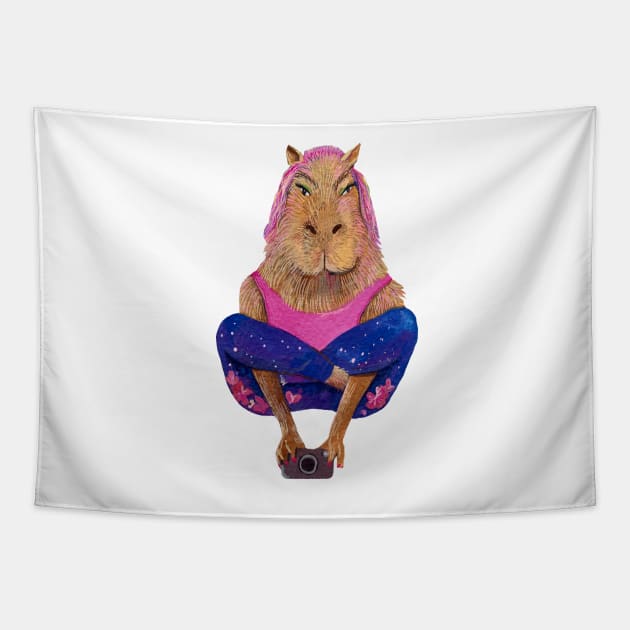 Capybara yoga Tapestry by argiropulo