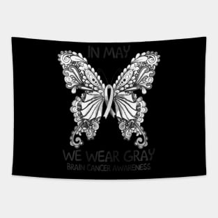 In May We Wear Gray Brain Cancer Awareness Butterfly Tapestry