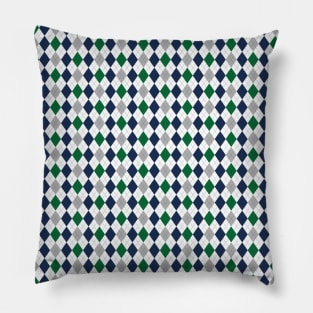 Green Silver Navy and White Argyle Pattern Diamond Checks Pillow