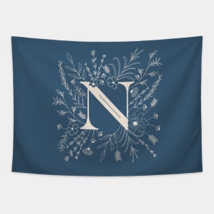 Botanical Letter N (Lake Blue) Tapestry