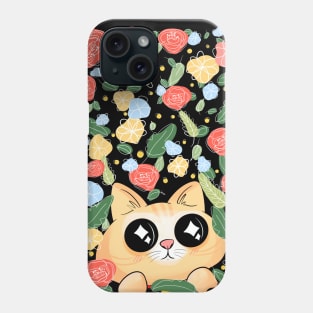 Cute cat surrounded by flowers Phone Case
