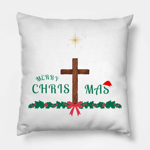 Merry Christmas with Cross Pillow by Mr.Dom store