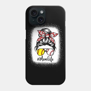 Mom Life Softball Baseball Mother's Day Messy Bun Shirt Phone Case