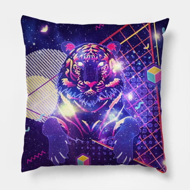Cosmic purple Tiger Pillow by AnnArtshock