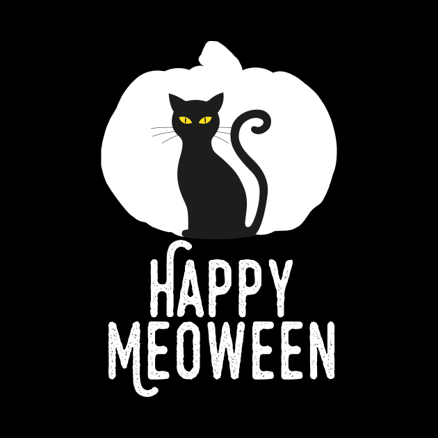 Happy Meoween – Halloween White Pumpkin Cat Silhouette by HighBrowDesigns