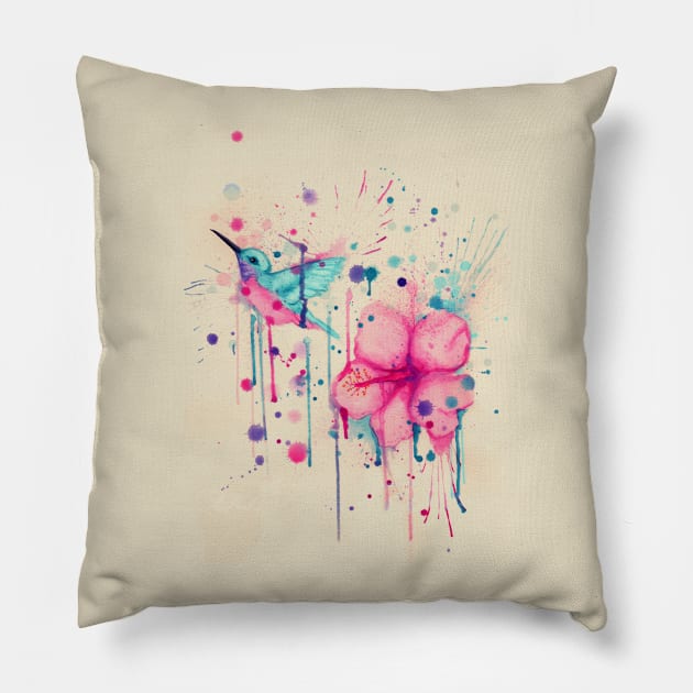 Hibiscus Hummingbird Pillow by LVBart