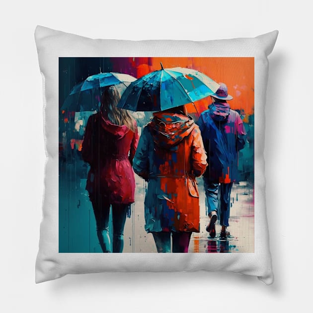 Living Life, In The Rain 2 Pillow by AICreateWorlds