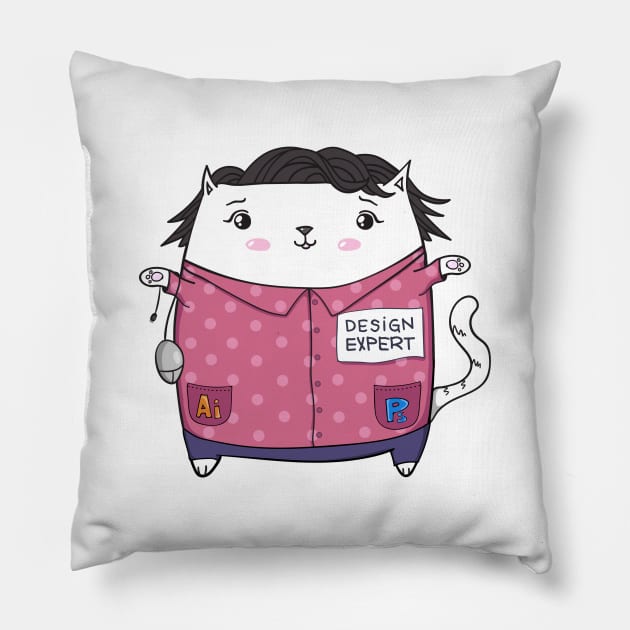 CAT GRAPHIC DESIGNER, KITTY WEB DESIGN, 3D, INTERIOR EXPERT, GREAT GIFT FOR HER, SWEET KITTEN Pillow by OPACHA