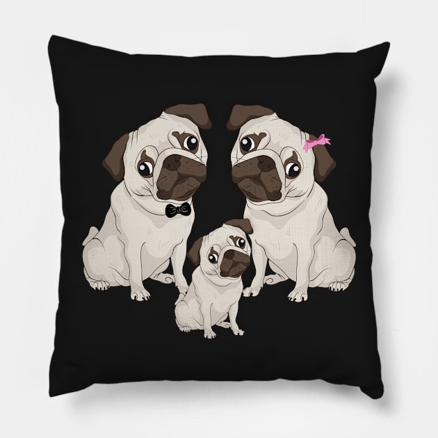 Three Little Puglets (Piglets) Family Of Pugs Pillow by PozureTees108