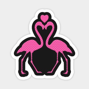 Pink Polka Dot Flamingo With A Heart Magnet