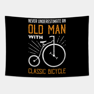 Never Underestimate An Old Guy On A Bicycle Funny Cycling Tapestry