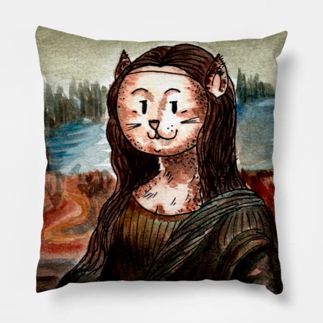 Kitty Mona Lisa Pillow by repalheiros