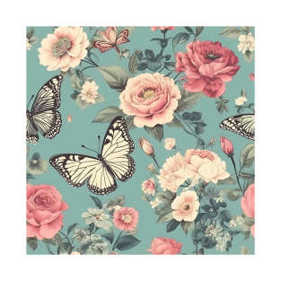 Watercolor floral butterfly shabby chic seamless pattern design T-Shirt