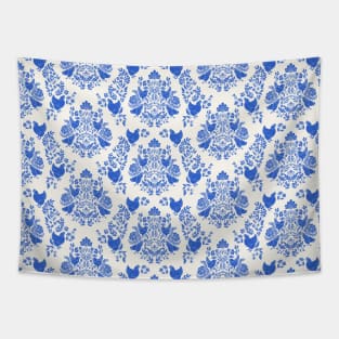 Chicken Damask in Classic Blue Tapestry