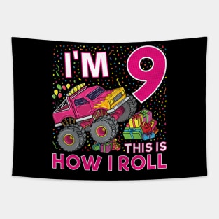 9th Birthday Monster Truck Party Gift 9 Year Old Girl Tapestry