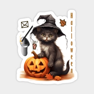 Halloween black cat pumbkins Magnet