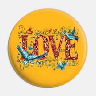 Colorful Valentines Love and birds adorn this beautiful Valentines Day design Great for lover wife daughter girl friend mom mother Happy Valentines Day Pin