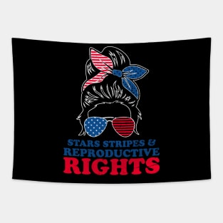 Retro Messy Bun Pro Choice Stars Stripes Reproductive Rights Tapestry