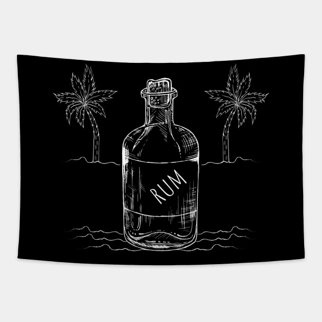 Hand drawn rum bottle white text Tapestry by annaazart