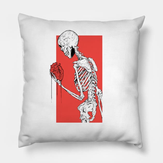 Skeleton holding your heart Pillow by Jess Adams