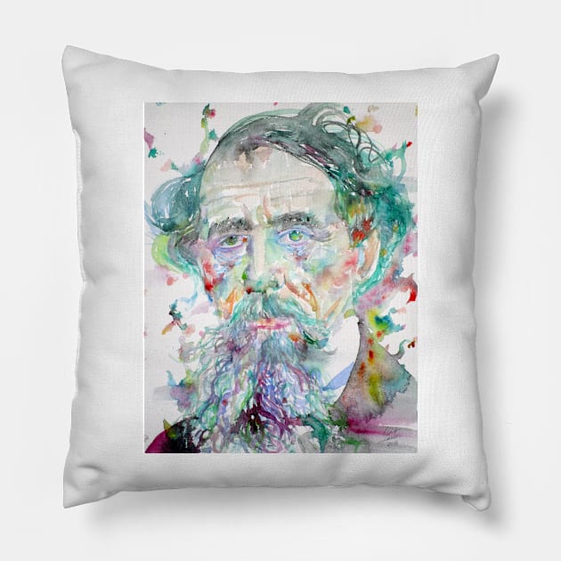 CHARLES DICKENS watercolor portrait .4 Pillow by lautir