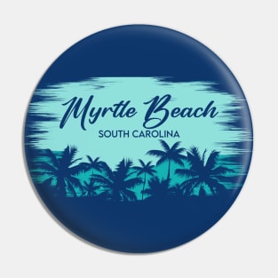 Myrtle Beach, South Carolina Vintage Beach Landscape with Palm Trees Pin